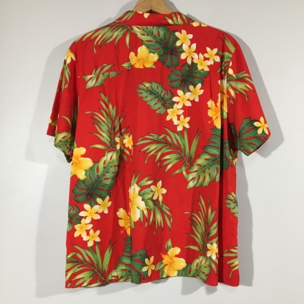Puanani Hawaiian Aloha Shirt Puamala Red Tropical Floral Print Button Up Plus - Picture 2 of 5